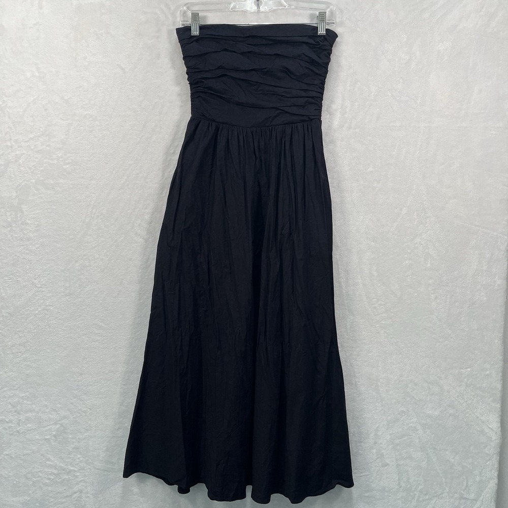 Reformation Sleeveless Midi Dress Womens 2 Black Pockets Minimal Cotton